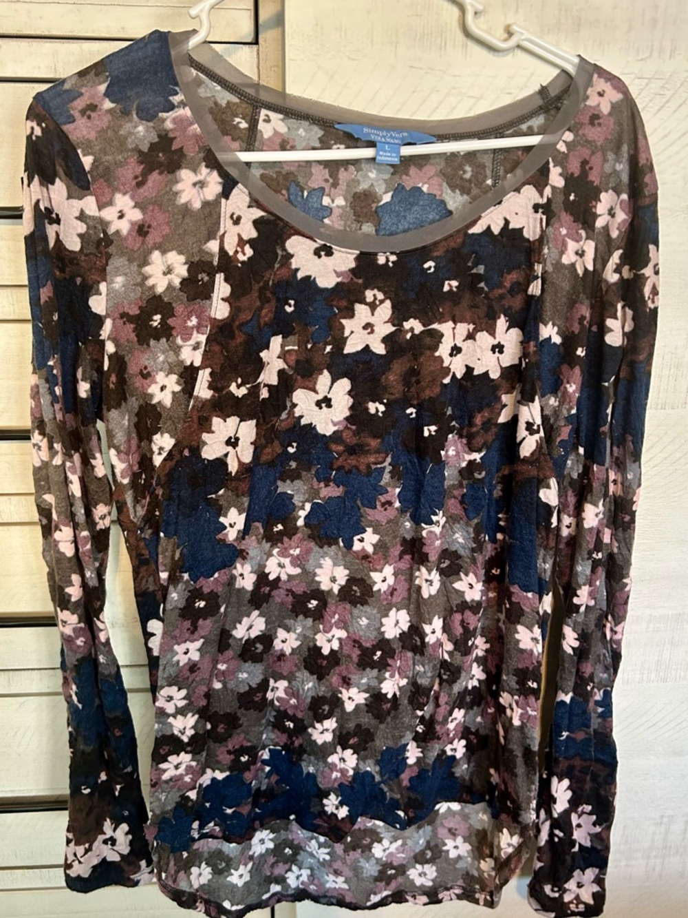 Simply Vera Vera Wang Floral Long-Sleeve Top in Pink, Blue & Brown